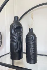 Mom Dalgalı Vazo Set Siyah