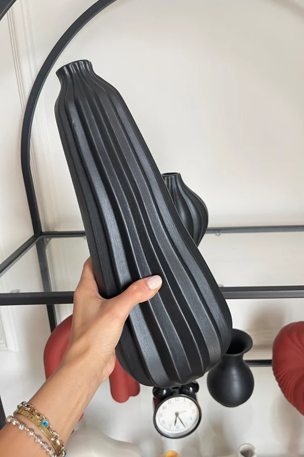 Mom Kıvrımlı Vazo Set Siyah